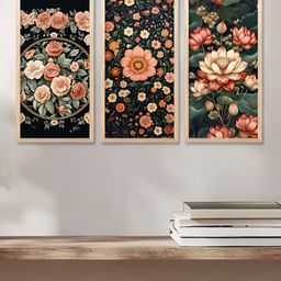 Kotart Brown & Green 3 Pieces Floral And Botanical Wooden Wall Paintings-image-69