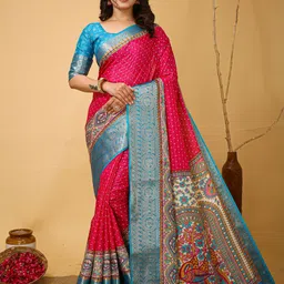 Panzora Kalamkari Zari Bandhani Saree-image-98