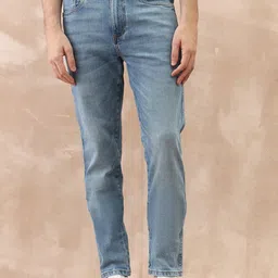 Iconic Men Tapered Fit Mid-Rise Mildly Distressed Light Fade Jeans-image-48