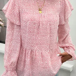 StyleCast Women Abstract Printed Round Neck Chiffon Top-image-94