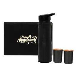 INTERNATIONAL GIFT Black Copper Water Bottle with 2 Glass & Happy Anniversary Tag-image-51