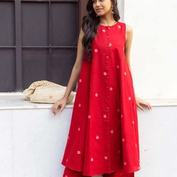 KALINI Geometric Printed A-Line Kurta With Palazzos-picture-7