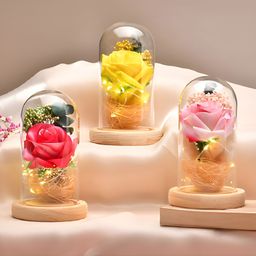Gleevers Yellow & Transparent Glass & Wooden Base Showpiece With LED Light-8