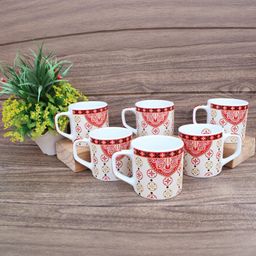 laghima jadon White & Red 6 Pieces Floral Printed Ceramic Glossy Cups Set-8