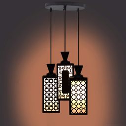 Gojeeva Black & White Textured Wooden Rectangle Shaped Ceiling Lamp-picture-2