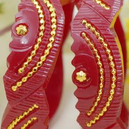 SATTIK Set of 2 Gold-plated Artificial Beads Studded Bangles-image-54