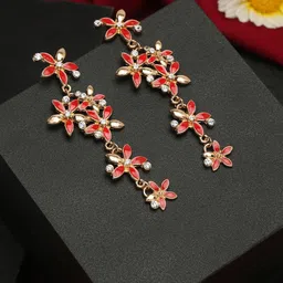 YouBella Gold-Plated Artificial Stones Studded Contemporary Drop Earrings-image-12