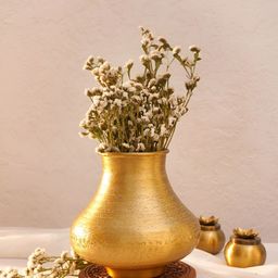 JAYPORE Gold Toned Textured Aluminium Antique Vase-image-51