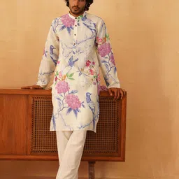 Jompers Floral Printed Pure Cotton Mandarin Collar Kurta With Trousers-image-96