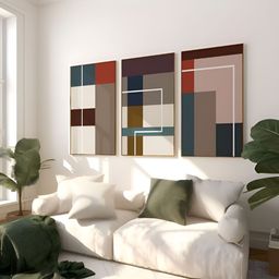 Rustic Charm Brown & Grey 3 Pieces Geometric Abstract Printed Paper Wall Art image 4