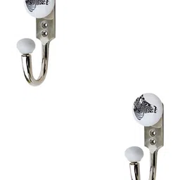 IndianShelf White and Black 2 Pieces Printed Ceramic Wall Hooks-2
