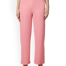 Popwings Women Relaxed Straight Leg Self Design Straight Fit Wrinkle Free Trousers-image-13