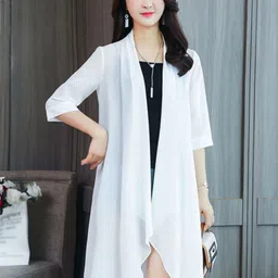 KPOP Three-Quarter Sleeves Longline Waterfall Shrug-19