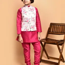 PRINTINDIA Boys Band Collar Three-Quarter Sleeves Regular Kurta & Churidar & Nehru Jacket-6
