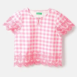 United Colors of Benetton Girls Checked Flutter Sleeve Cotton Top-picture-36