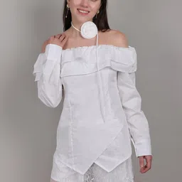 iki chic Self Design Top With Skirt Co-Ords With Neck Accessory-image-71