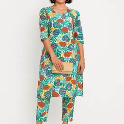 GAB Floral Printed Pure Cotton Kurta With Trousers-16