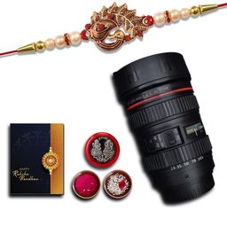 DeoDap Set Of 3 Roli Chawal Coin Camera Lens & Greeting Card Rakhi Gift Set-24