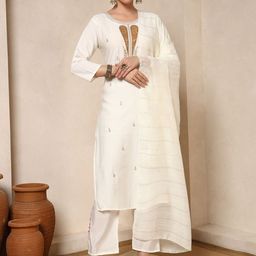 Spera Women Embroidered Sequinned Kurta with Trousers & Dupatta-image-17