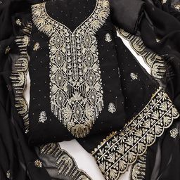 Lilots Silk Georgette Unstitched Dress Material-image-83