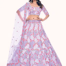 ODETTE Floral Embroidered Sequinned Semi-Stitched Lehenga & Blouse With Dupatta-picture-53