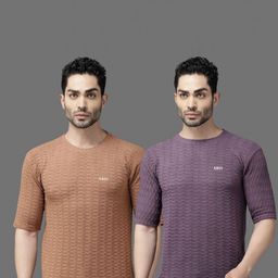 TICOSS Men Pack Of 2 Self Design T-shirt image 2