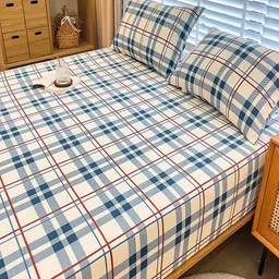 JC HOME Cream-Coloured & Blue Geometric 220 TC King Bedsheet with 2 Pillow Covers image 5
