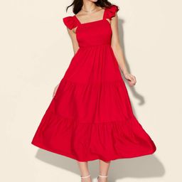 QIOA Flutter Sleeves Crepe Fit and Flare Maxi Dress-image-22
