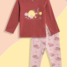 mothercare Infant Girls Floral Printed Pure Cotton T-shirt with Leggings-picture-18
