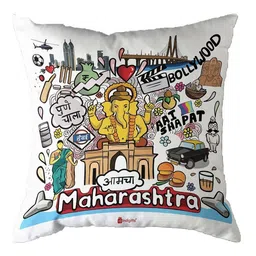 Indigifts Blue & White Printed Cushion Cover With Filler-45