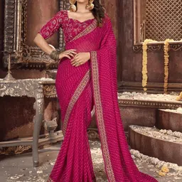 HERE&NOW Leheriya Sequinned Pure Georgette Saree-picture-10