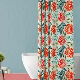 ArtzFolio Off White & Red Floral Printed Waterproof Shower Curtain-16