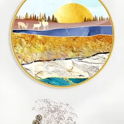 SAF Premium Blue And Gold-Toned Golden Frame Scenery Printed Wall Art-image-14