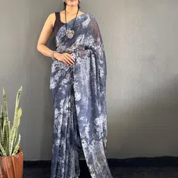HERE&NOW Tie and Dye Dyed Pure Georgette Ready to Wear Saree-image-61