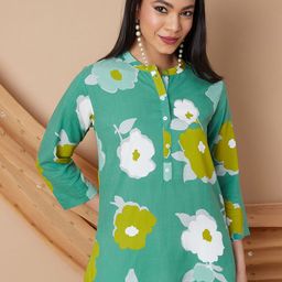 Melange by Lifestyle Women Floral Printed Mandarin Collar Kurti-picture-2