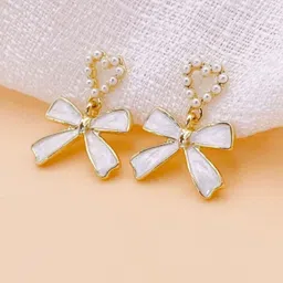 SUBHAGALANKAR Gold-Plated Pearls Studded Heart Shaped Drop Earrings-image-21