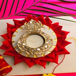 HOMEARTE White & Grey Kalash Shape Metal Diya With Marble Pooja Platter & Box-image-87