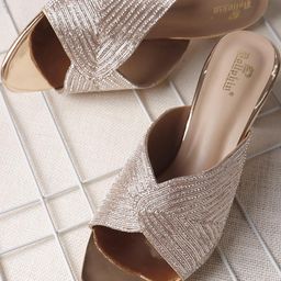 Dollphin Rose Gold Embellished Party Block Sandals-image-97