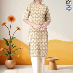 HERE&NOW Selection Of 3 Floral Printed Round Neck Straight Kurtas-image-68