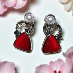 Jolly Faces Artificial Stones Studded And Beaded Oxidised Geometric Drop Earrings-24