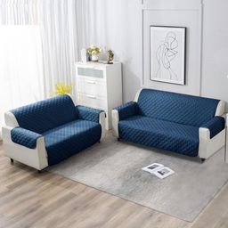 HOKIPO Solid Navy Blue Quilted Polyester 5 Seater Sofa Cover Mat-image-82