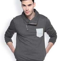 Campus Sutra Grey Shawl Neck Sweatshirt-image-62
