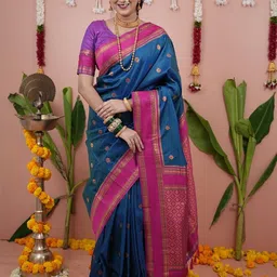 all about you Ethnic Motifs Zari Silk Blend Narayan Peth Saree-image-13