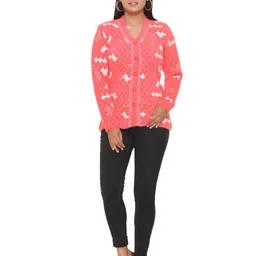 WOOL 4U Women Geometric Self Design Woollen Cardigan-image-28