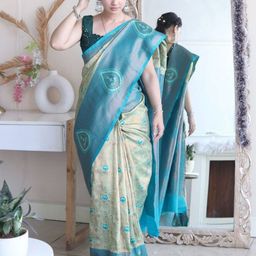 Areca Designer Floral Zari Silk Blend Banarasi Saree-image-9
