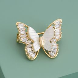 Kushal's Fashion Jewellery Gold-Plated Zircon Studded Butterfly Shaped Saree Brooch Clip-image-44