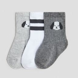 H&M Boys 3-Pack Grey & White Puppy Printed Socks-picture-19