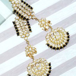 Sangria Gold-Plated Kundan Studded & Beaded Contemporary Drop Earrings-15