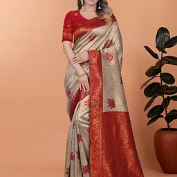 HERE&NOW Ethnic Motifs Zari Art Silk Banarasi Saree-45