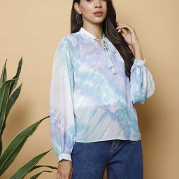 250 DESIGNS Tie and Dye Mandarin Collar Georgette Top-picture-41